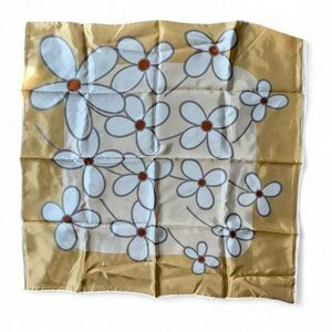 Floral Silk-Look Scarf in Gold and White